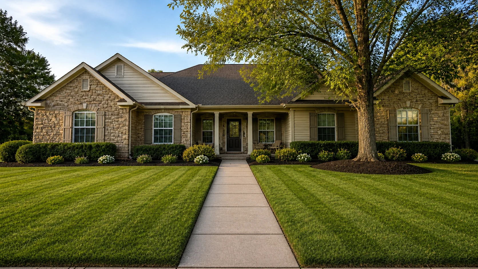 The same property after lawn and landscaping service